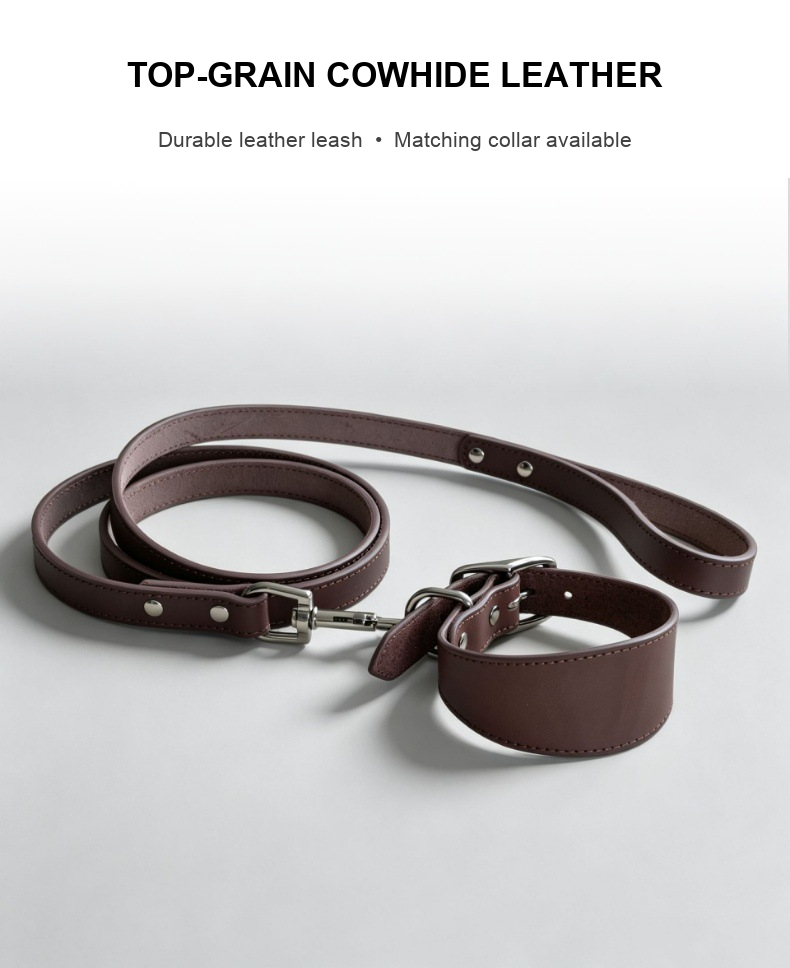 Leather Dog Leash – 150cm Top-Grain Cowhide Walking Lead for Medium & Large Dogs
