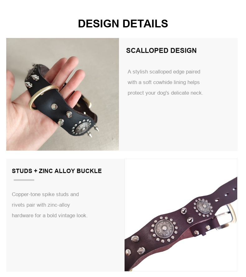Wide Genuine Leather Studded Dog Collar – Adjustable Collar for Medium & Large Dogs