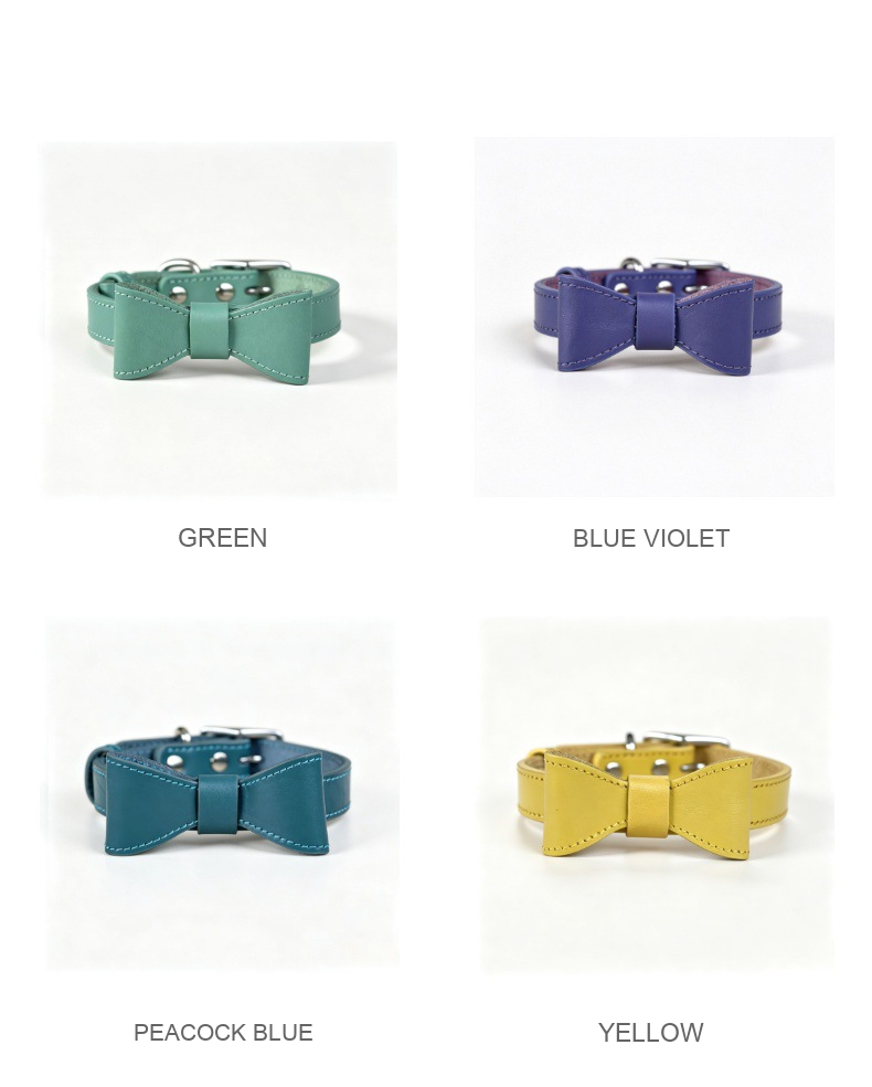 Genuine Leather Bow Dog Collar – Adjustable Collar for Small & Medium Dogs