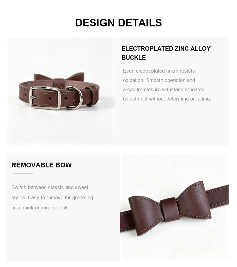 Genuine Leather Bow Dog Collar – Adjustable Collar for Small & Medium Dogs