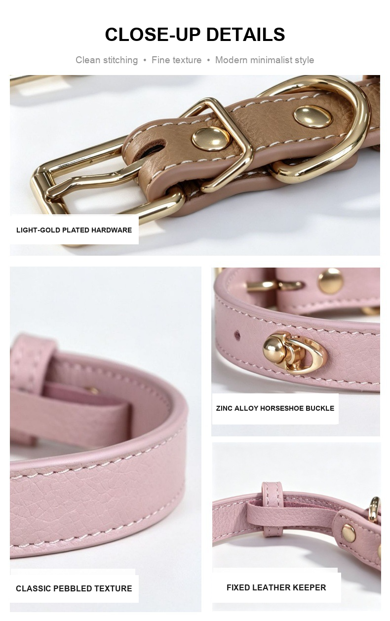 Genuine Leather Dog Collar – Lychee-Grain Adjustable Collar for Small & Medium Dogs