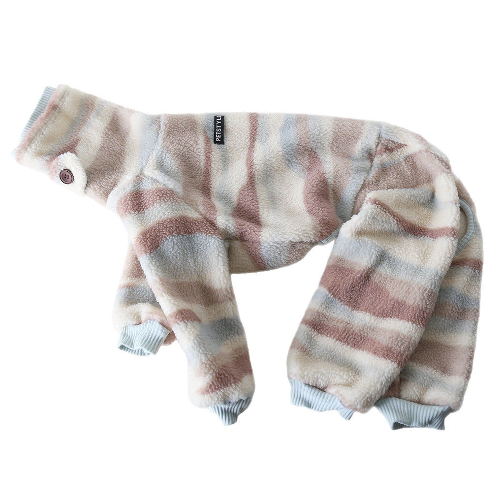 Whippet & Italian Greyhound Sherpa Fleece Four-Leg Pajamas – Striped Winter Wear