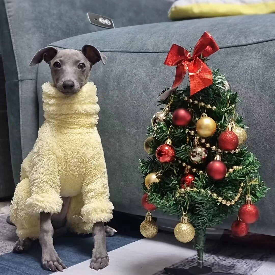 Whippet & Italian Greyhound Fleece Dog Jumpsuit – Soft Yellow & Lavender Winter Pajamas